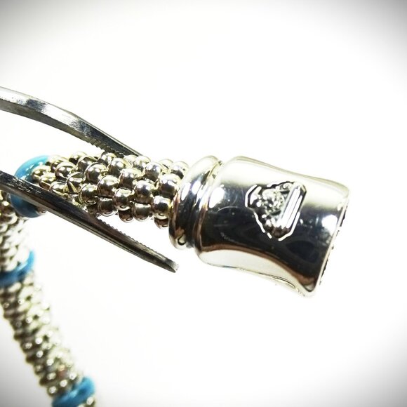 LAGOS Caviar Sterling Silver Ceramic Blue Stations Bangle Bracelet - Picture 10 of 12